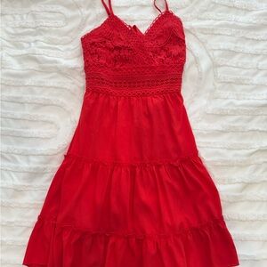 Wish Vibrant Red Lace Mini Dress with Bow